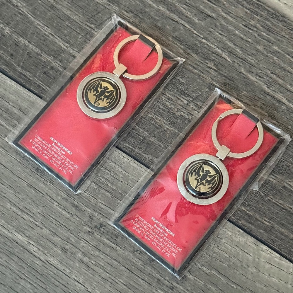 Y2K Bacardi Rum Bat Logo Keychains 2009 Promotional Collectible Set of 2 New